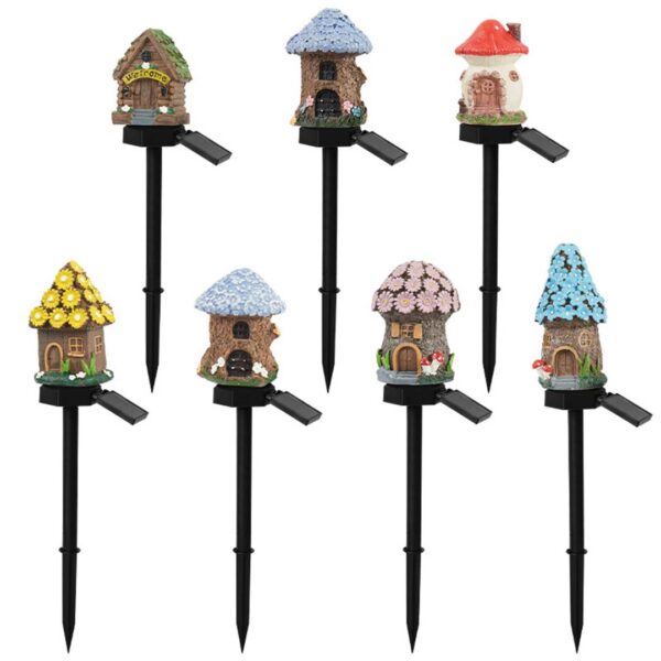 Solar Gartenstecker Pilzhaus Garten Deko aus Harz mit Erdspieß
