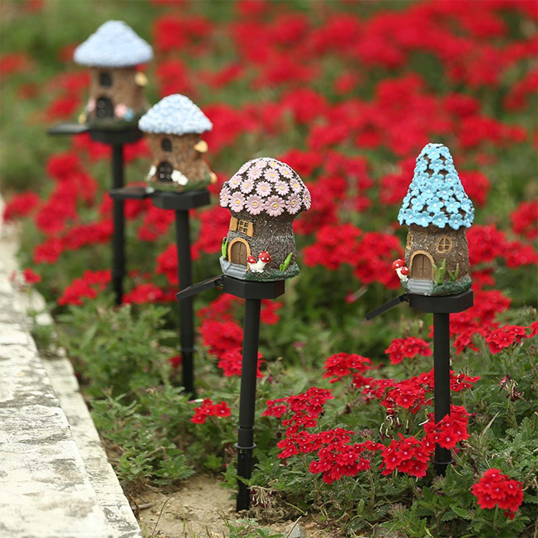 Solar Gartenstecker Pilzhaus Garten Deko aus Harz mit Erdspieß