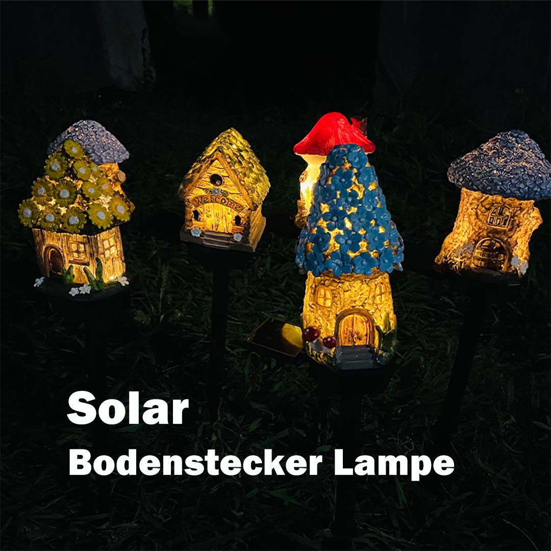 Solar Gartenstecker Pilzhaus Garten Deko aus Harz mit Erdspieß