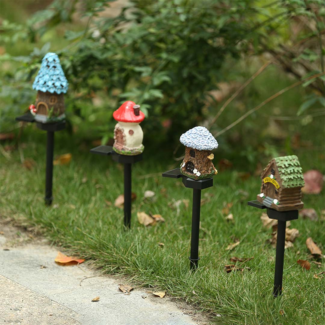 Solar Gartenstecker Pilzhaus Garten Deko aus Harz mit Erdspieß